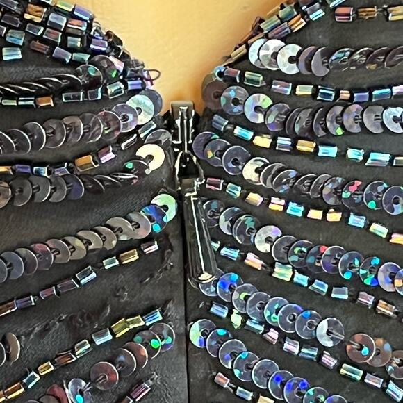 Vintage 90s Y2K Black Silk Beaded Halter Mini Cocktail Dress - Picture 10 of 10